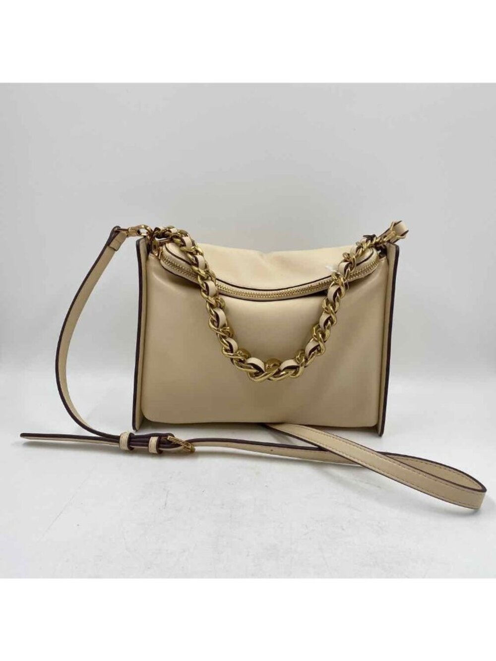Karl Lagerfeld Brielle Gold Chain Leather Women's Beige Solid Purse Classy